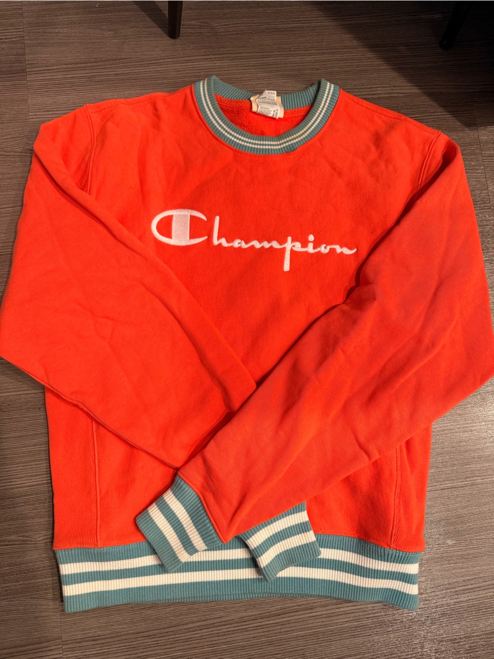 Champion Crewneck with Striped Teal Trim